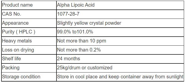 Antioxidant Alpha Lipoic Acid/Ala CAS1077-28-7 with High Purity