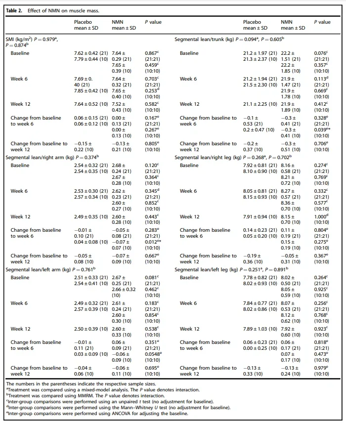 Effect of NMN on muscle mass.
