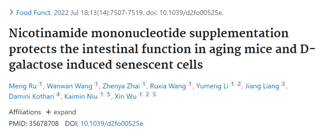 Nicotinamide mononucleotide supplementationprotects the intestinal function in aging mice and Dgalactose induced senescent cells Nicotinamide mononucleotide supplementationprotects the intestinal function in aging mice and Dgalactose induced senescent cells