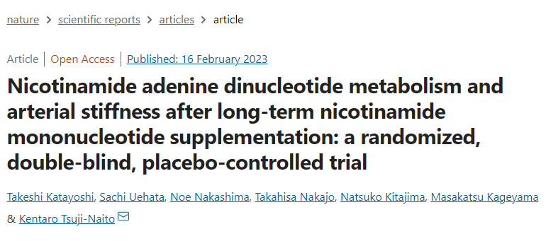 Nicotinamide adenine dinucleotide metabolism and arterial stiffness after long-term nicotinamide mononucleotide supplementation: a randomized,double-blind, placebo-controlled trial