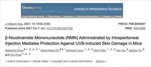 B-Nicotinamide Mononucleotide (NMN) Administrated by Intraperitoneal Injection Mediates Protection Against UVB-Induced Skin Damage in Mice
