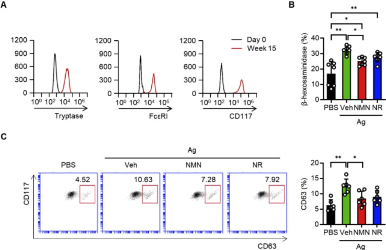 NMN and NR inhibit IgE/Ag-stimulated degranulation in human cord blood-derived mast cells NMN and NR inhibit IgE/Ag-stimulated degranulation in human cord blood-derived mast cells