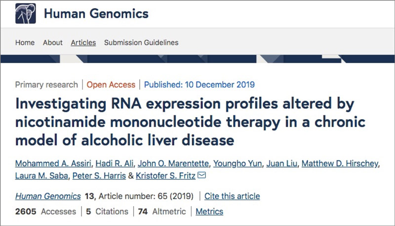 Investigating RNA expression profiles altered by Nicotinamide Mononucleotide therapy in a chronicmodel of alcoholic liver disease Investigating RNA expression profiles altered by nicotinamide mononucleotide therapy in a chronicmodel of alcoholic liver disease