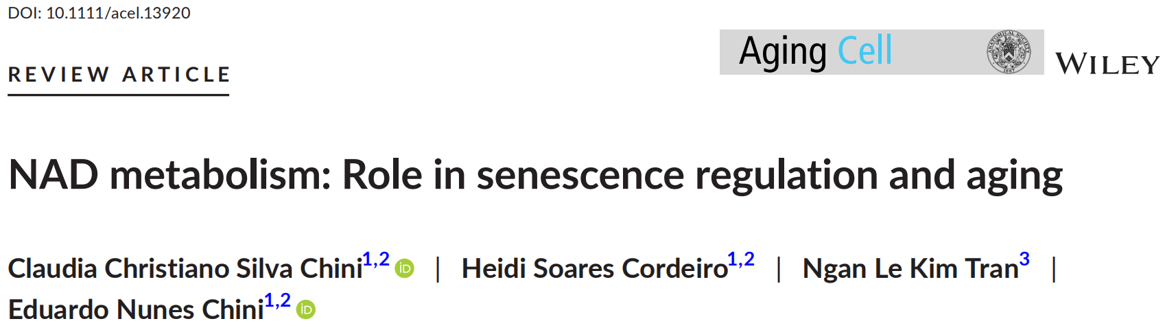 NAD metabolism: Role in senescence regulation and aging NAD metabolism: Role in senescence regulation and aging