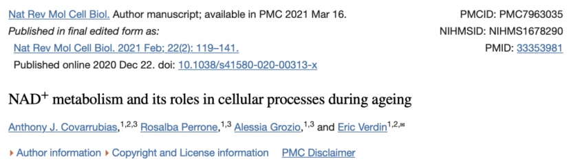 NAD+ metabolism and its roles in cellular processes during ageing NAD+ metabolism and its roles in cellular processes during ageing