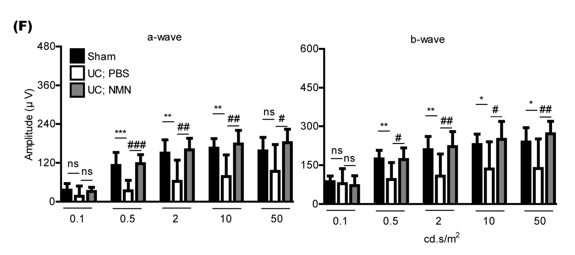 Figure: Continuous use of NMN significantly reduces retinal dysfunction