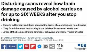 Disturbing scans reveal how brain damage caused by alcohol carries on for up to SlX WEEKS after you stop drinking