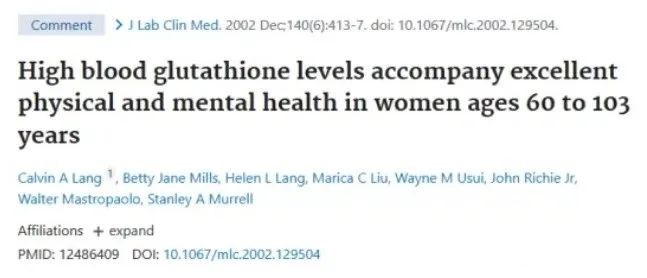 High blood glutathione levels accompany excellent physical and mental health in women ages 6o to 103 years